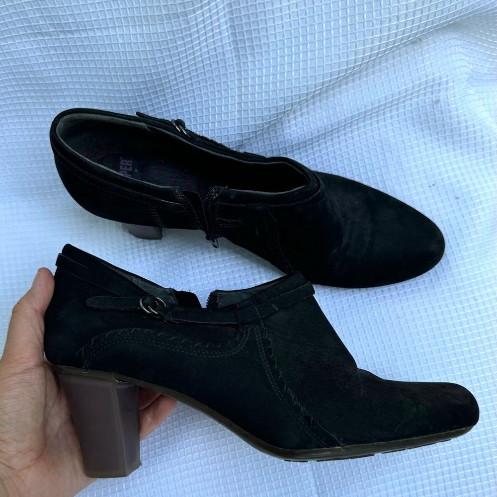 Camper black suede heels size zipper buckle detail 40 women’s 10